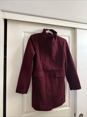 Vince Camuto Burgundy Stand-Collar Pea Coat